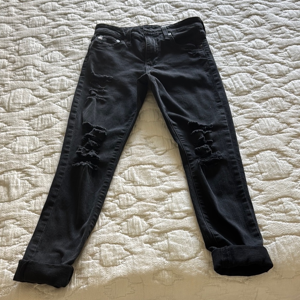 Ag Adriano Goldschmied Farrah Black Skinny Jeans Distressed
